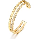 VEDAIM Gold Cuff Bangle Bracelets for Women 14K Gold Plated Adjustable Open Cuff Bracelet Love Heart Cubic Zirconia Bangle Wedding Birthday Trendy Jewelry