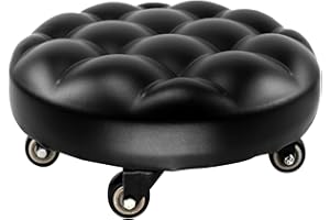 CNQLIS Low Rolling Stool with 360°Swivel Wheels, Pu Leather Low Roller Seat Chair, Movable Mini Stool for Home Office Garage Shop Fitness Sport