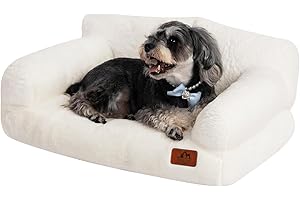 Hollypet Fluffy Plush Pet Sofa Soft Calming Pet Sofa Beds for Medium Small Cats and Dogs, White
