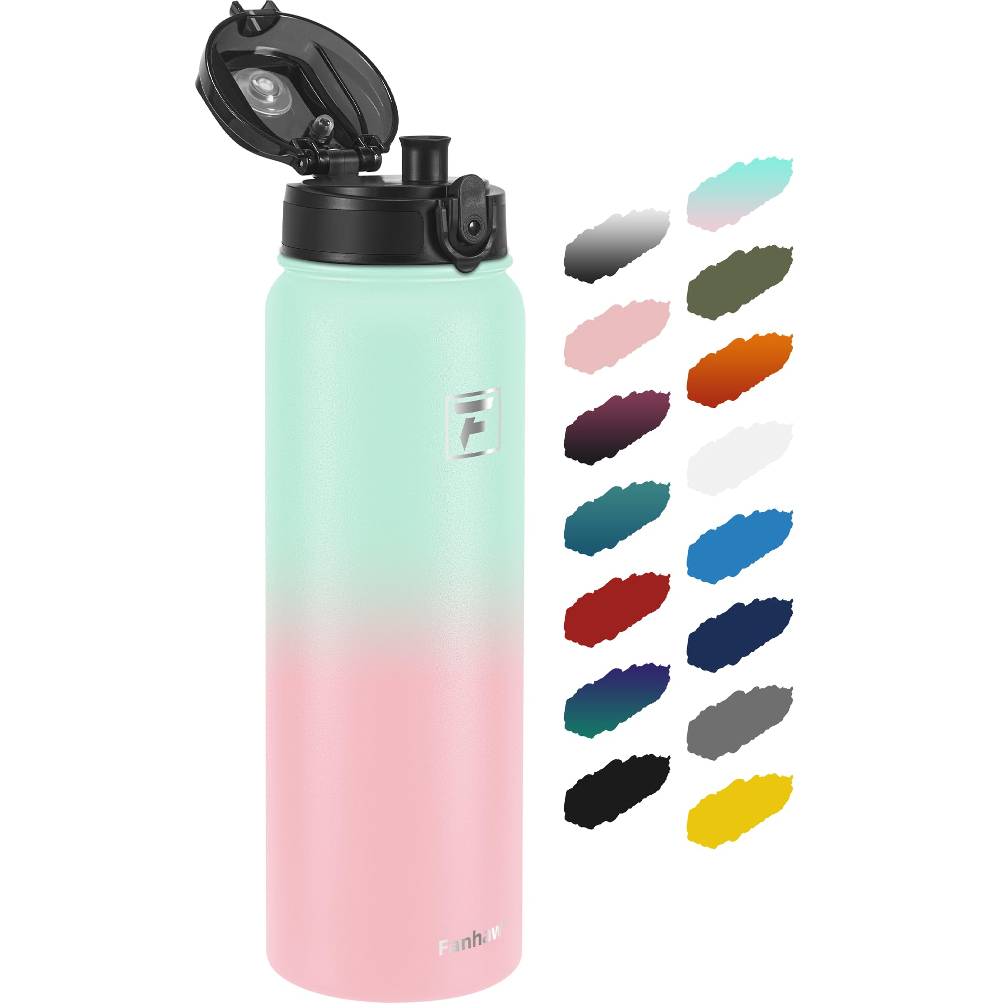 Fanhaw 1 L Insulated Stainless Steel Water Bottle with 1 Lid (Chug Lid) - For Kids, Women, Men | Leak & Sweat Proof with Anti-Dust Lid (Green Pink)