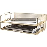 Blu Monaco Gold Desk Organizer Letter Tray 2 Tier - Metal mesh Inbox Paper File Tray Office Supplies Stackable - Office Organ