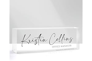 Custom Name Plate for Desk, Personalized Desk Name Plate on Clear Acrylic Glass, Appreciation Gifts for Teacher Employee Boss