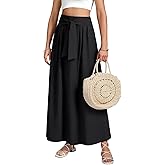 Rooscier Women's Tie Knot Front Pleated A Line High Waist Flowy Long Skirt