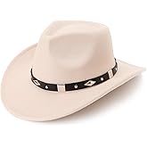 DRESHOW Classic Western Felt Cowboy Cowgirl Hat for Women Men Outdoor Wide Brim Belt Buckle Panama Hat Unisex Rolled up Caps