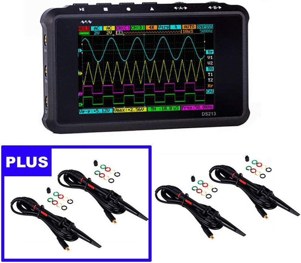 Wosontel (WITH 4 PROBES) 4 Channels DSO203 Upgraded DSO213 DS213 Handheld Mini Portable Pocket-Sized Digital Oscilloscope Bandwidth 15MHz Sample Rate MCX 100MSa/S