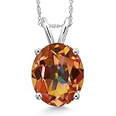 Gem Stone King 14K White Gold Ecstasy Mystic Topaz Pendant Necklace for Women | 5.00 Cttw | Gemstone November Birthstone | Oval 12X10MM | With 18 Inch Chain