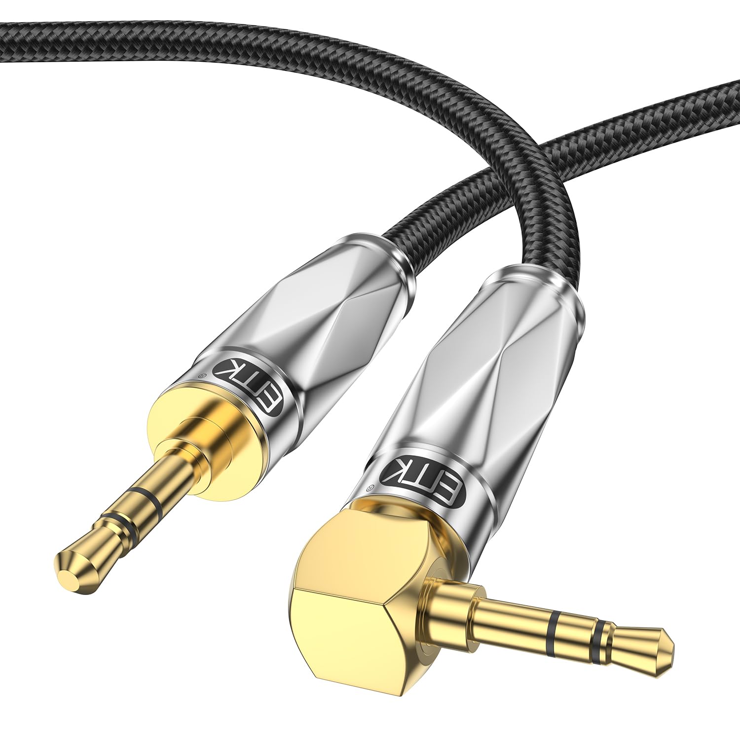 Photo 1 of EMK Aux Cable for Car, 90 Degree Right Angle Auxiliary Cable Stereo Aux Jack to Jack Cord Compatible for Smartphones, MP3 Players, Laptops, Tablets, Bluetooth Speakers, Soundbars, and More(1M)