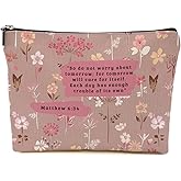 Aesthetic Flower Verse Makeup Bag for Women, Bible Verse Portable Travel Organizer Toiletry Pouch Cosmetic Bag with Zipper, Inspirational Roomy Makeup Bags Travel Accessories, Christian Gifts