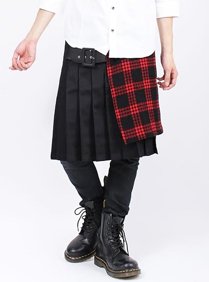 Amazon Co Jp 日本製 国産 デザイナーズ チェック柄 切り替え フラップスカート メンズスカート 男性 ユニセックス レディース ブラック 服 ファッション小物