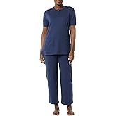 AmeriMark Women's Henley Pant Set Short Sleeve Top with Pocket & Pull-On Pants