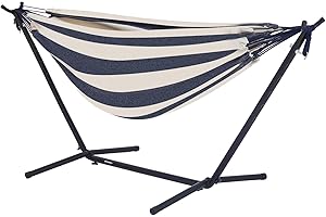 EchoSmile Double Hammock with Detachable Stand - 480 lbs Heavy Duty 2 Person Hammock Adjustable Hooks Indoor Outdoor Stand Hammock Durable Steel Frame - Blue