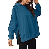 Glamaker Women's Oversized Hoodies Side Slit Zip Up Pullover Sweatshirt Casual Long Sleeve High Low Fall Clothes Top Shirts