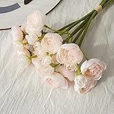 XIZHI 15.7" Ranunculus Artificial Flower 12 Pcs Faux Silk Ranunculus Flowers Bouquet Decor for Home Wedding and DIY Bouquet Centerpieces Arrangements (12, Champagne Color)