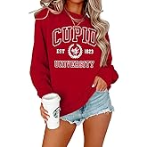 BOUTIKOME Valentines Sweatshirts for Women Cupid University Est. 1823 Shirts Oversized Long Sleeve Pullover Crewneck Top