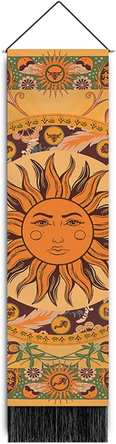 Tapestries - Leedpart Bohemian Tapestry Long Fabric Wall Hanging Vertical Moon and Sun Tapestry Tassel Decor for Bedroom Living Room Home (12.8 X 51.2 Inches) (Sun)