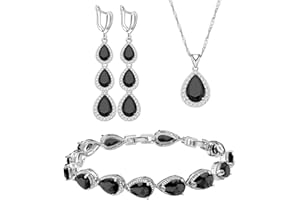 LMXXVJ Necklace Long Earrings Bracelet Set, White Gold Plated Created Blue Sapphire Jewelry Set Wedding Party Gift Jewelry for Women Bridal Bridesmaid