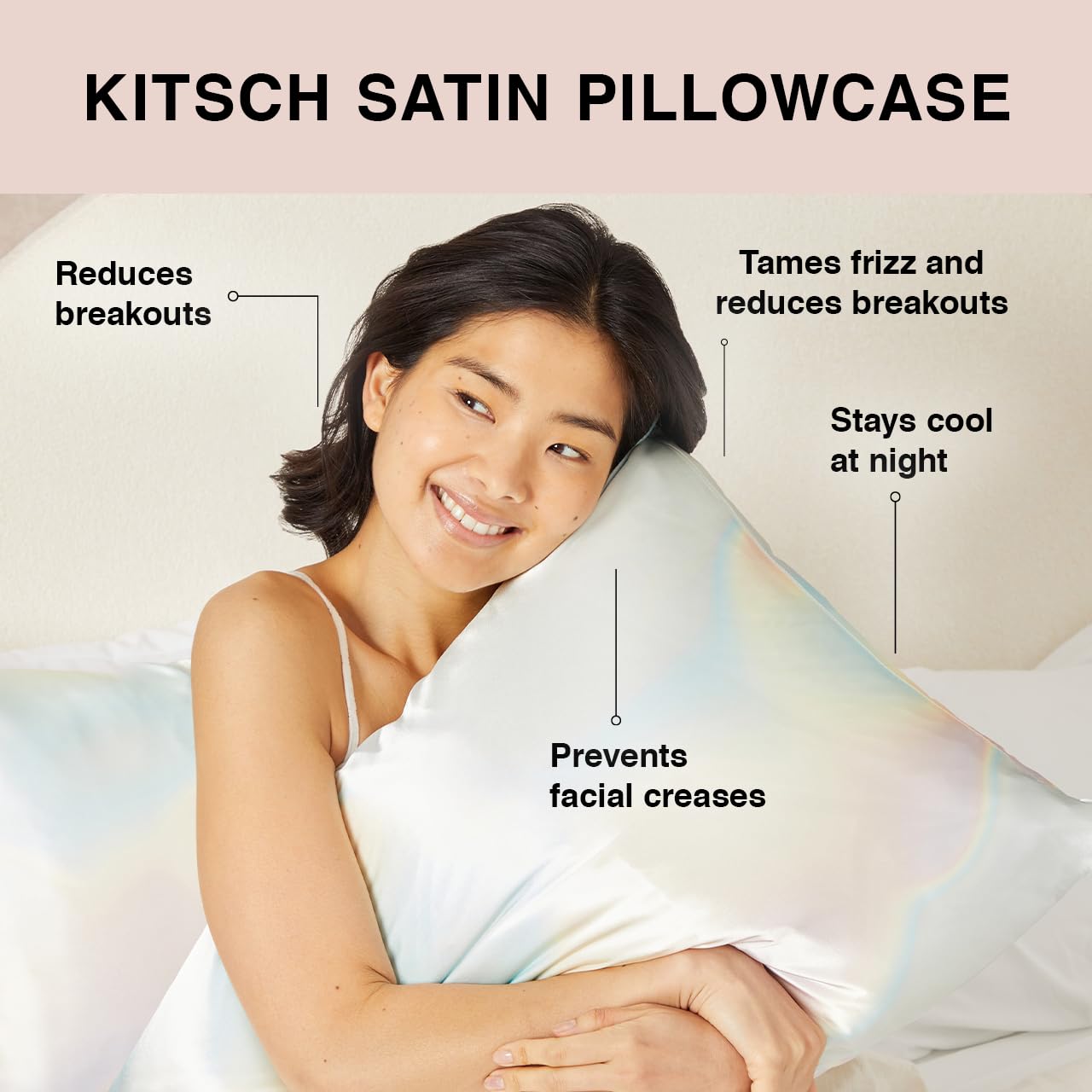 Kitsch Satin Pillowcase with Zipper for Hair & Skin - Softer Than Silk, Machine Washable, Wrinkle-Free - Queen/Standard (19x26) with Satin Scrunchie No-Damage Silk Hair Tie, Valentines Gift - Aura - Image 3