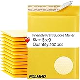 FCLMHD Bubble mailers 6x9 100Pack Yellow Padded Envelopes Discount Small Business Mailing Packages Self Sealing Tear Resistant Boutique Bulk Mail Shipping Bags for Jewelry Makeup Supplies.