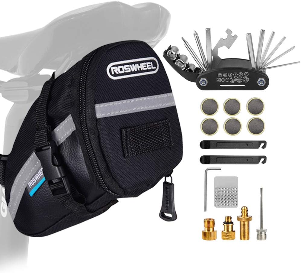 TBoonor Fahrrad Satteltasche mit 16 in 1 Werkzeuge Fahrrad Reparatur Set umfassen Fahhradtasche und Werkzeugsets und Fahrradventil Adapter die Fahrrad-Reparatur für Mountainbikes und Rennräder