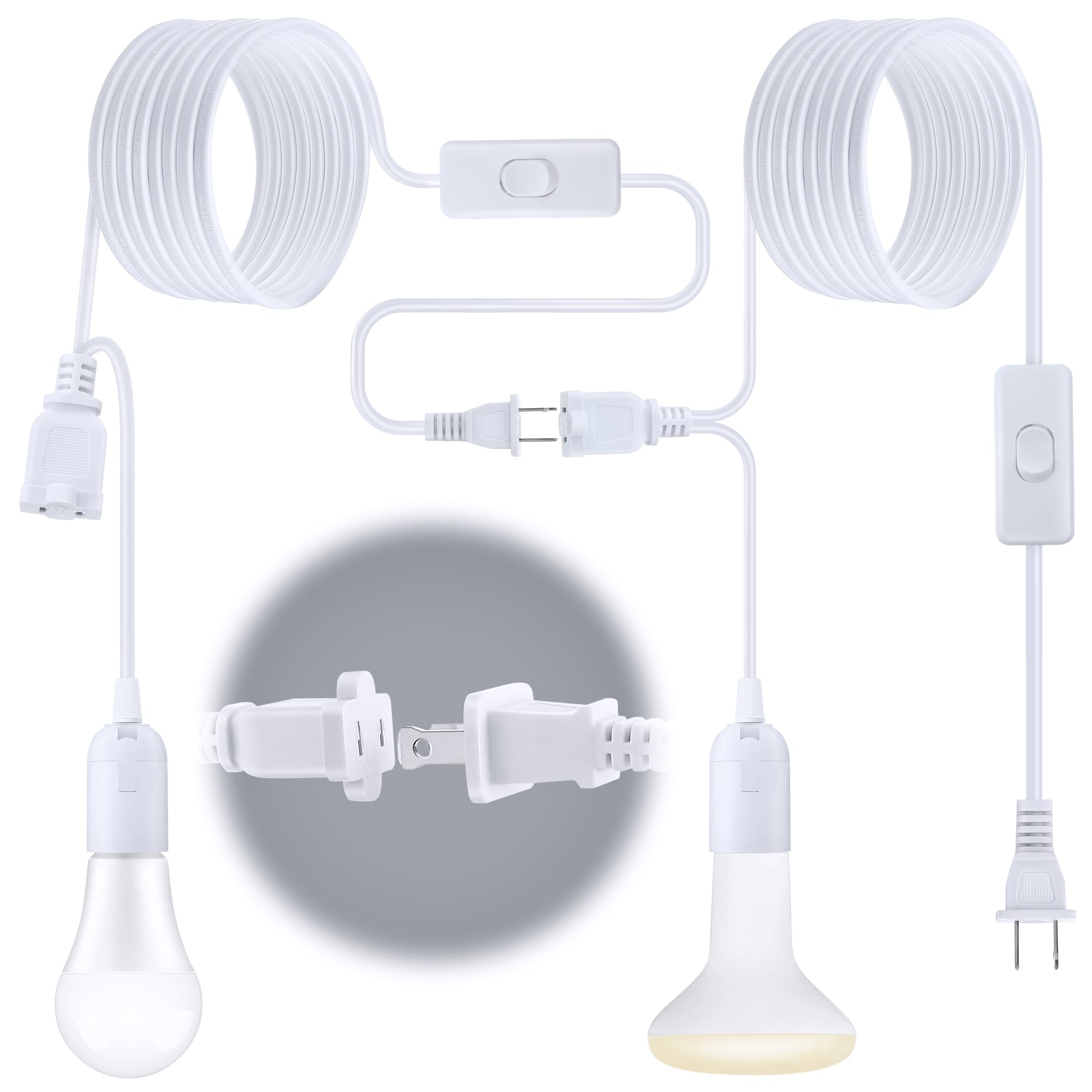 Photo 1 of Enhon 2 Pcs Hanging Lantern Extension Cord Cable, 12 Ft E26 E27 Socket On/Off Switch Plug in Pendant Lighting, Hanging Light Cord with Female Plug for Bedroom Kitchen Greenhouse Party Decoration