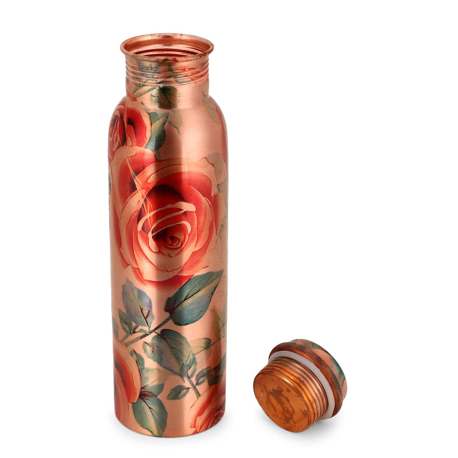 Zap Impex Pure Copper Flower Printed Water Bottle for Ayurvedic Health Benefits Joint Free Leak Proof (copper, 900 ml)