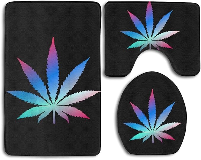 BesArts Maple Cannabis Weed Leaf Skidproof Toilet Seat Cover Bath Mat