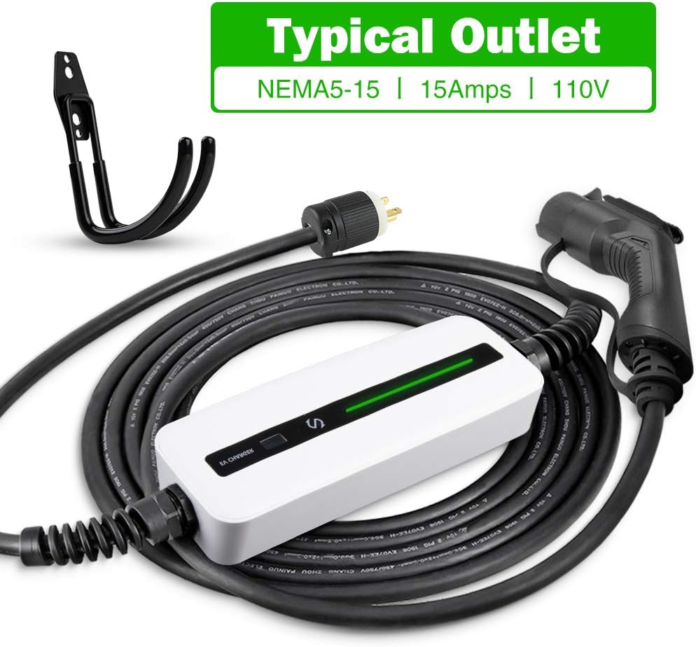 Morec 15A EV Charger Level 1-2 NEMA5-15P ev Charging Cable 100V-120V Portable EVSE SAE J1772 Plug Home Electric Vehicle Charging Station Compatible with All EV Cars 7.5m (24 feet)