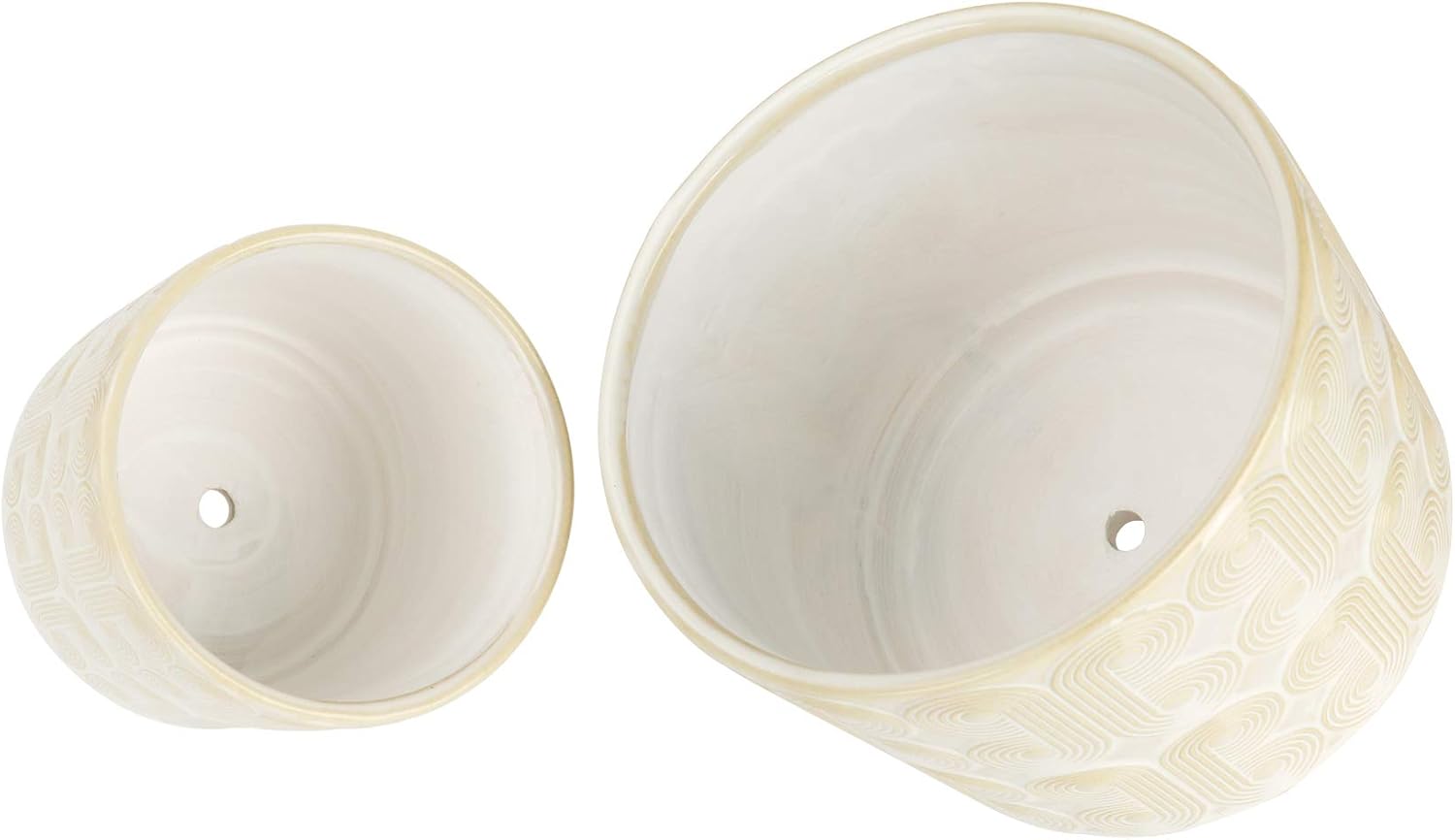 LA JOLIE MUSE Ceramic Planter Set of 2 - 6.6 Inch Greece Style Embossed Flower Pot with Drain Hole for Indoor, with Classic Scrolls Pattern, Ivory : Garden & Outdoor