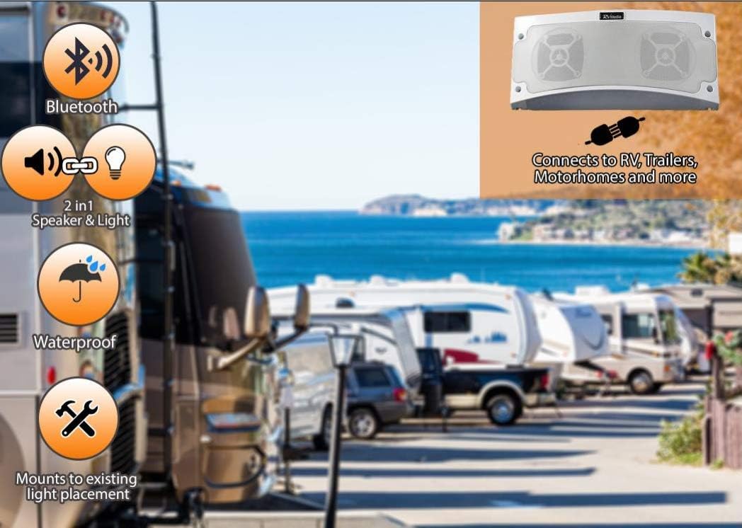 rv media bluetooth weatherproof speaker light