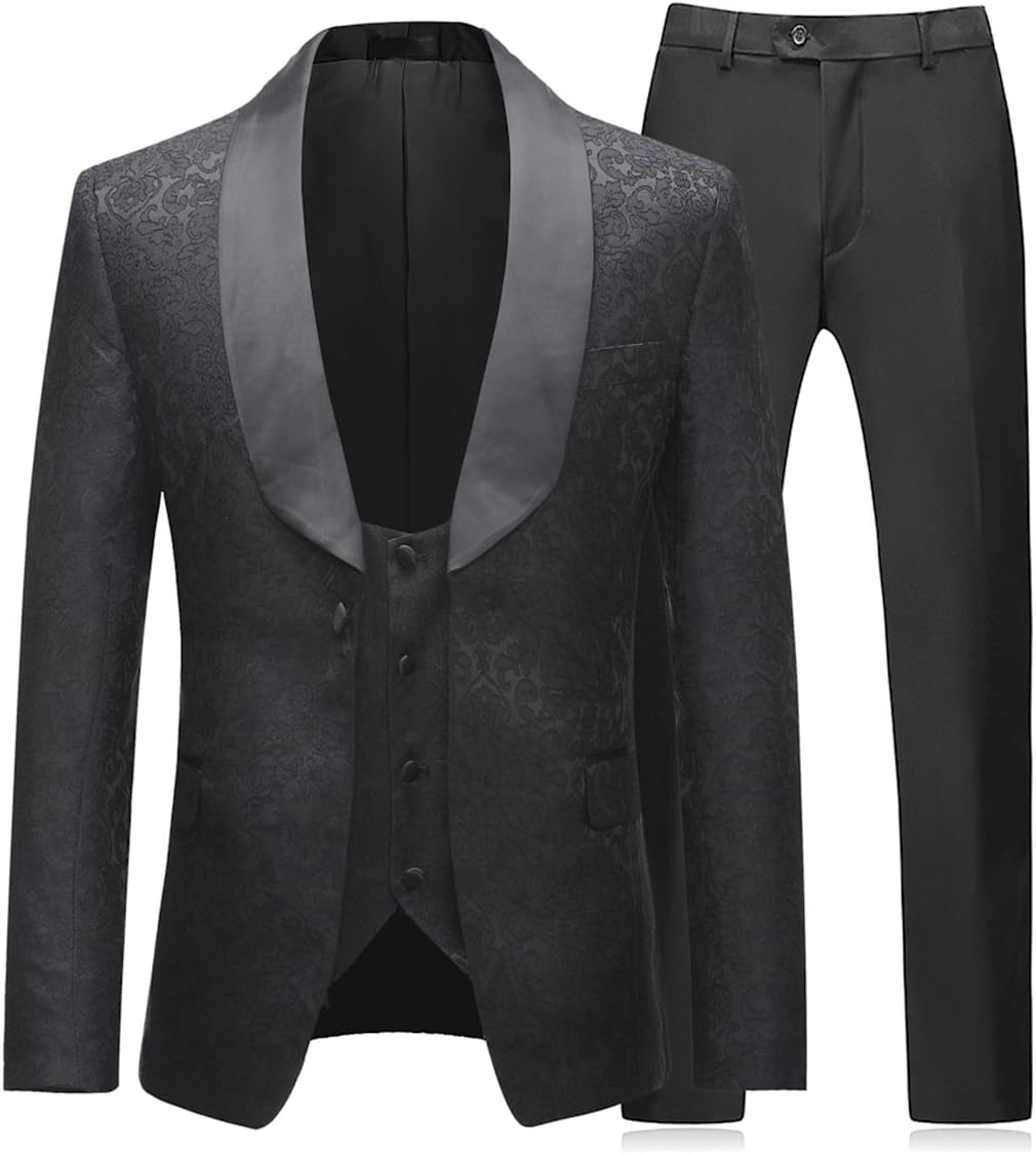 Boyland Mens 3 Pieces Tuxedos Vintage Groomsmen Wedding Suit Complete Outfits(Jackets+Vest+Trousers) Prom Formal Tuxedo Suit