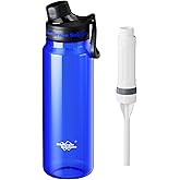 Filtered Water Bottle, Membrane Solutions C3 Water Bottle Filter with Replaceable ACFX2 Filter Cartridge, Portable Water Filter 36oz BPA-Free for Travel, Hiking & Camping Drinking use(Blue)