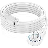 Maximm Cable 10 Feet 360° Rotating Flat Plug Extension Cord/Wire, 3 Prong Grounded Wire 16 Awg Power Cord - White