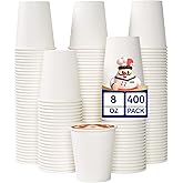JOLLY CHEF 400 Pack 8 oz Paper Coffee Cups, White Beverages Drinking Cups for Coffee, Water Juice or Tea, Suitable for Party, Picnic, Travel, and Events