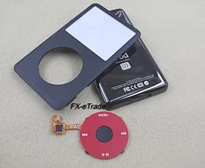 Black Front Faceplate Fascia Back Rear Case Housing Cover Red Clickwheel Button for iPod 6th Gen Classic 80gb 120gb 7th Gen Classic Thin 160gb U2 Version