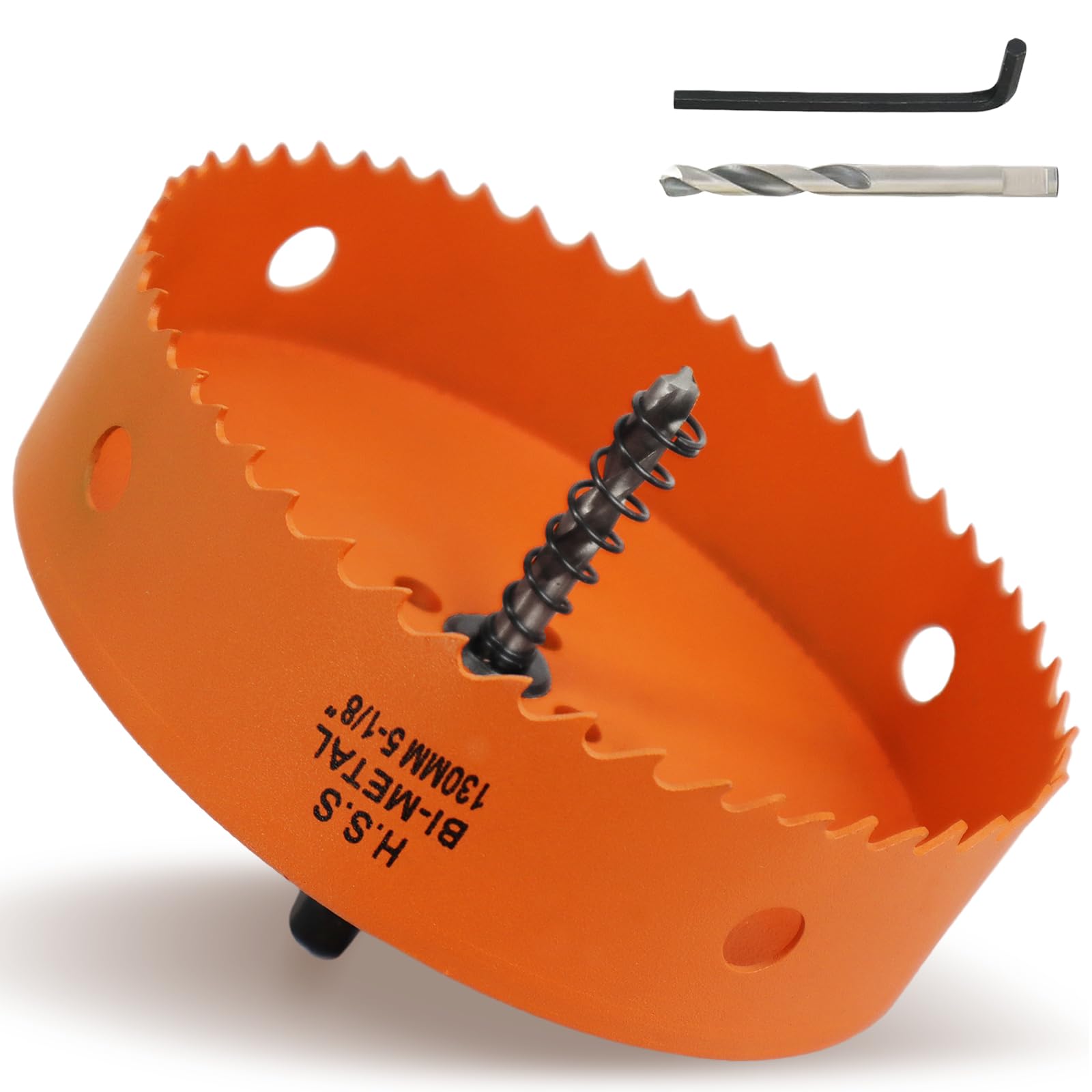 130mm Hole Saw, 5-1/8'' HSS Bi-Metal Hole Cutter with Arbor, Cutting Depth 32 mm, Hole Saw Drill Bit for Cutting Wood, Plywood, Plastic, Drywall, Thin Metal Sheets (with 1 spare drill) — image 1