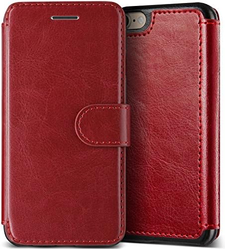VRS Design [Layered Dandy] Credit Card Storage Slot Wallet Case Compatible with iPhone 7 Plus / 8 Plus - Wine Red