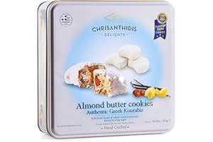 CHRISANTHIDIS Almond Butter Cookies Authentic Greek Kourabie/With fresh butter & whole roasted almonds dusted in icing sugar/Hand Crafted/Proudly baked in Nea Karvali, Kavala Greece / 30.69 oz (870g)