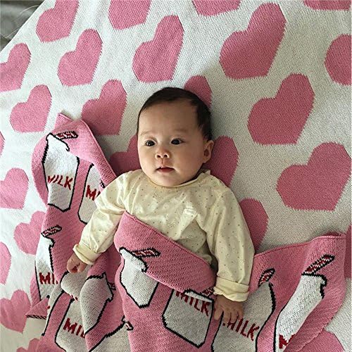 Hacookies,Personalized Pink Heart Shape Pattern Quilt Living Room Sofa Bed Crocheted Knitted Cashmere Fleece Thick Double Layer Blanket for Children