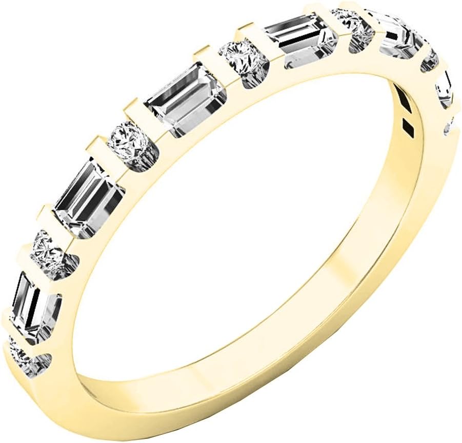 0.33 Carat (ctw) 14K Gold Round & Baguette Diamond Ladies Anniversary Wedding Band 1/3 CT