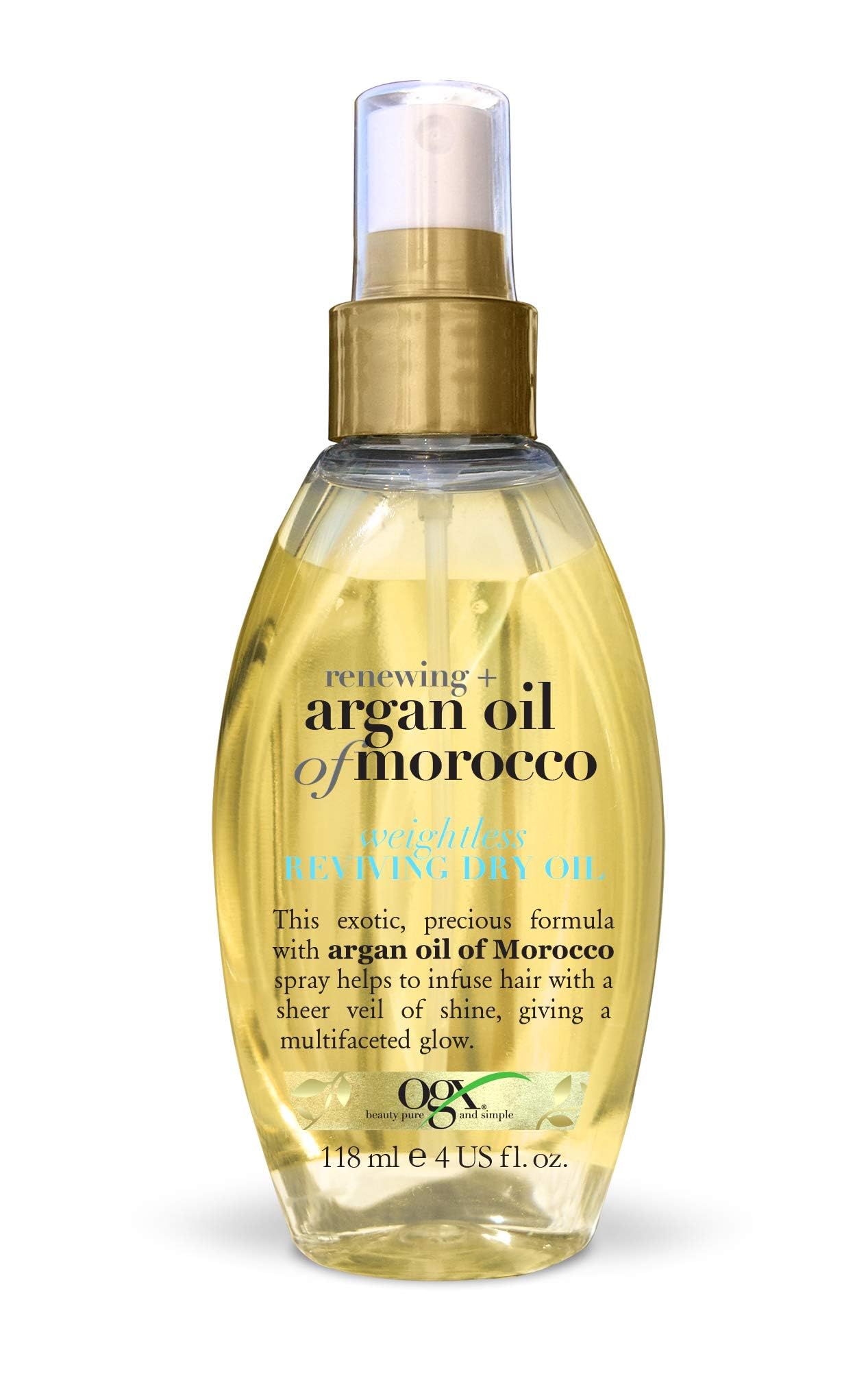 OGX Argan Oil of Morocco Weightless Reviving Dry Hair Oil Mist, Lightweight Hydration, Frizz Control, Shine Enhancement for Dry, Damaged Hair, Packaging May Vary, 118 ml