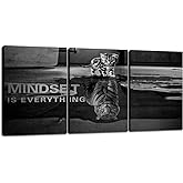 3 Panels Mindset is Everything Motivational Canvas Wall Art Inspirational Entrepreneur Quotes Poster Print Artwork Painting Picture for Framed Home Decoration Living Room office bedroom 36''W x 16''H