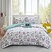 Comfort Spaces Paco 3 Piece Full/Queen Comforter Set Kitty Cat Paris Eiffel Tower Cute Print for Toddler Kids Boys Girls All Season Down Alternative, Aqua