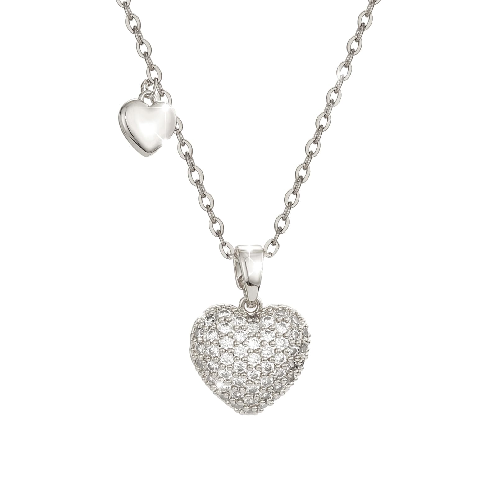 Exquisite Mini Love Pendant with Shining Cubic Zirconia Link Choker Women Necklace Charm Jewelry Copper Necklace for Women's Birthday Anniversary