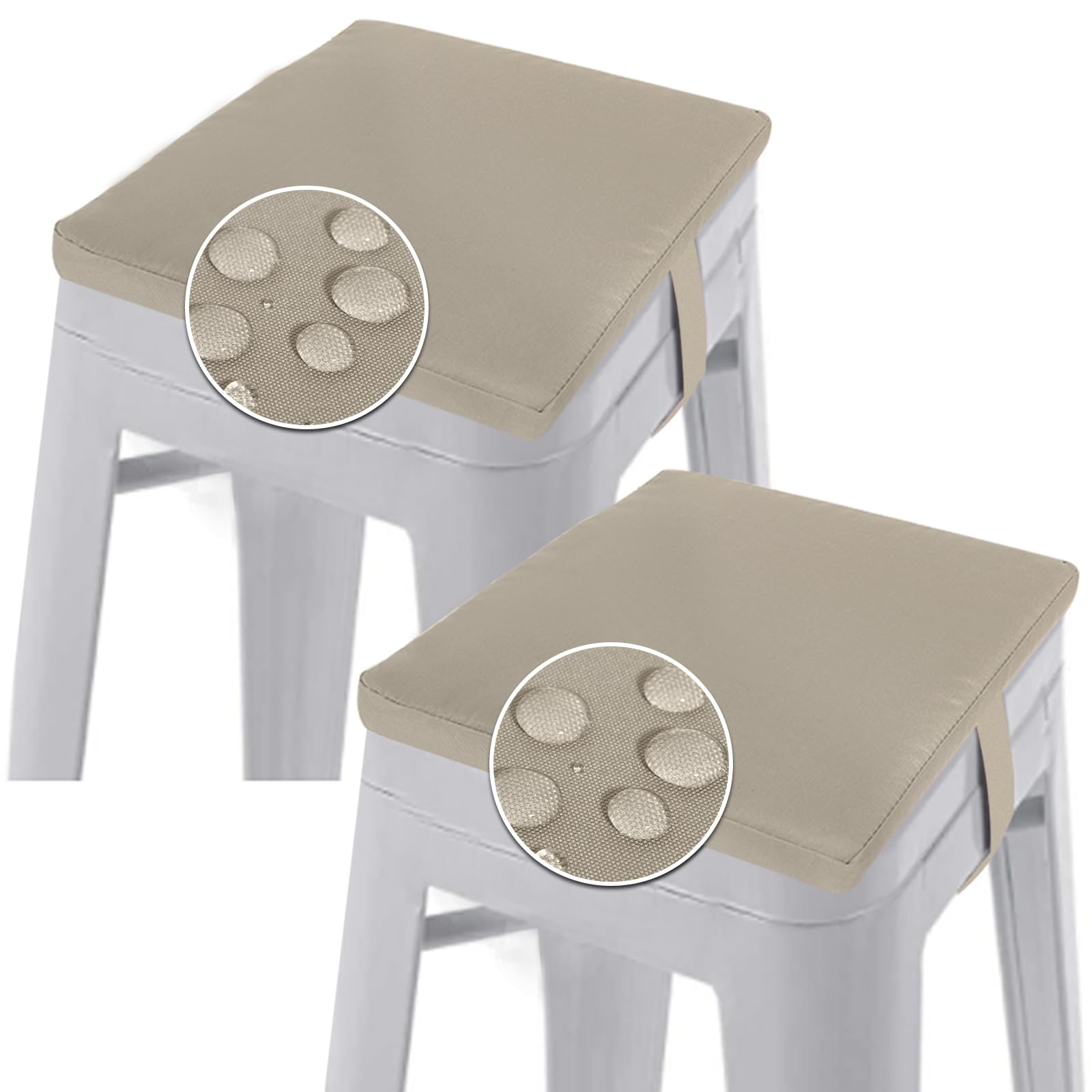 Photo 1 of GUEGLSA Outdoor Bar Stool Cushions Square 14 Inch,Non Slip Square Seat Pad with Ties 14x14in,Waterproof Chair Cushions for Bar Stools,Cushion Only,Set of 2,(Khaki)