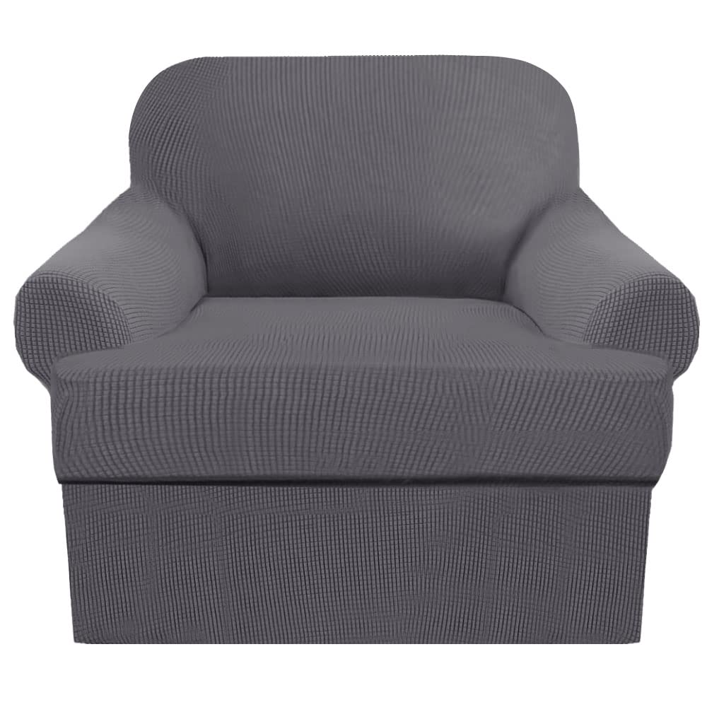 Photo 1 of GAMUKAI 2-Piece T-Cushion Chair Slipcover Set – Stretch Sofa Cover for T-Cushion Armchairs & Chairs (Fits Width Up to 47") – Washable Furniture Protector with T-Shaped Seat Cover (Grey, Chair)
