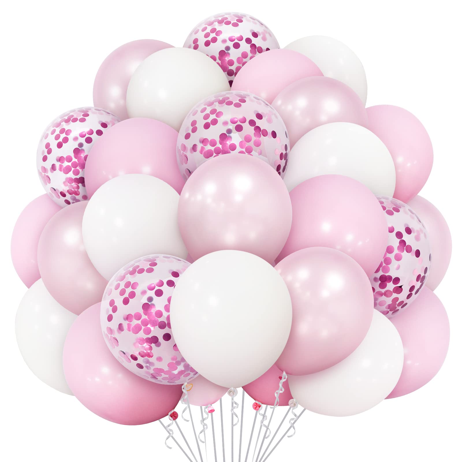 Eitolo Pink & White Balloons - 50pcs 12" Pink Confetti Balloons for Birthday, Wedding, Christening & Baby Shower Parties