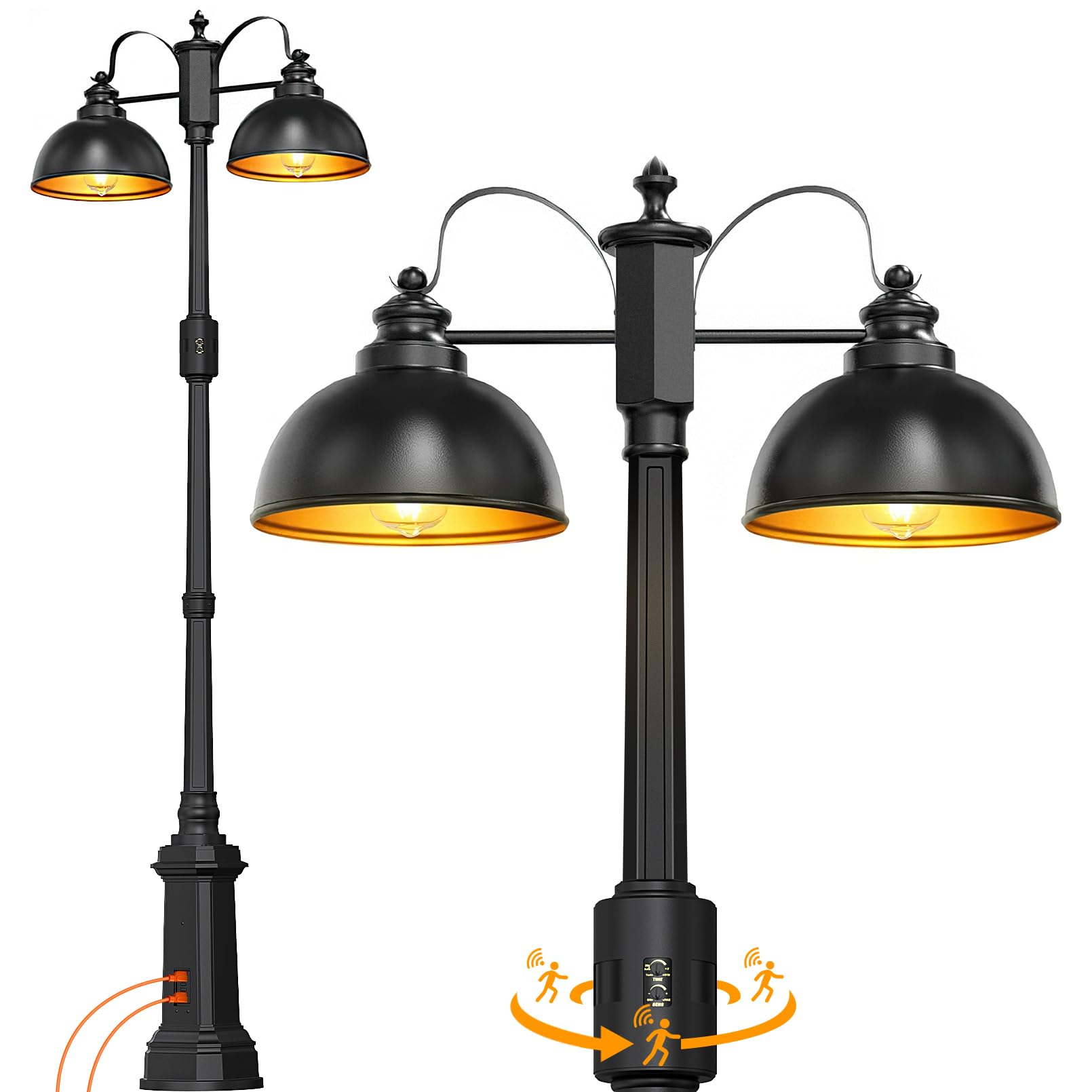 Photo 1 of 360°Motion Sensor Outdoor Post Lights with GFCI Outlet 2-Head,4 Modes Dusk to Dawn Lamp Post Light Fixture,Waterproof Aluminum Outside Light Posts Outdoor Lighting for Yard Garden Driveway,Hardwired