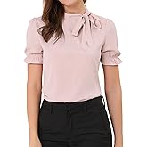 Allegra K Women's Bow Tie Neck Tops Elegant Office Short Sleeve Blouse