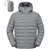 Rdruko Men's Lightweight Packable Puffer Jacket with Hood High Collar Water Resistant Warm Insulated Puffy Winter Coats