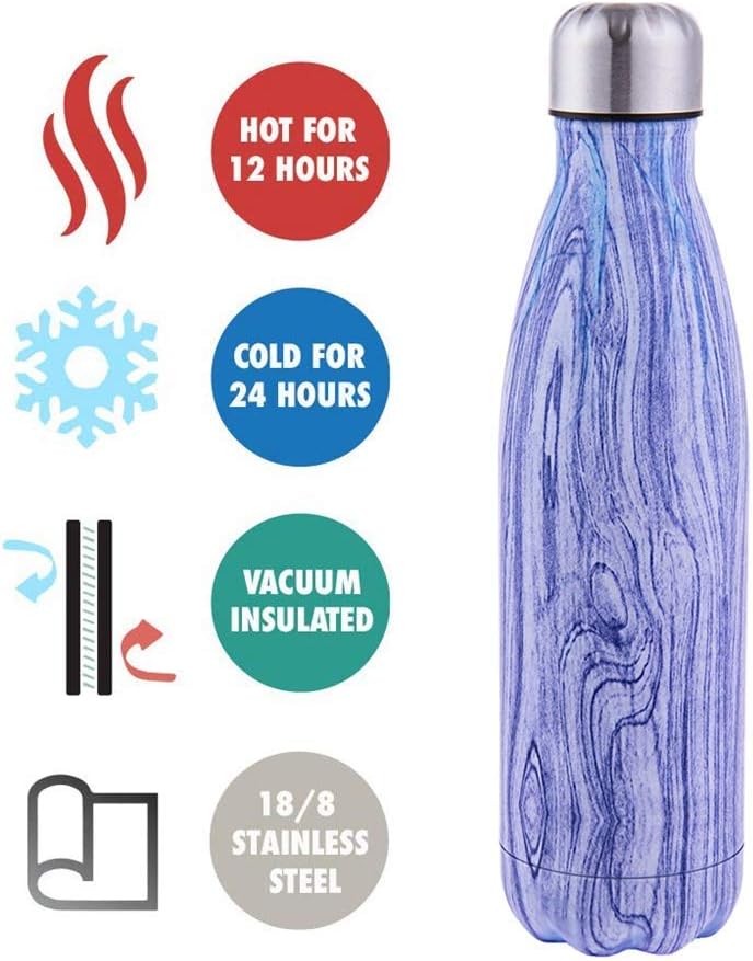 olyee 17oz Vacuum Insulated Water Bottle 500ml Double Wall Stainless Steel Bottle Leak Proof Hot & Cold Sports Drinks Bottle for Camping Cycling